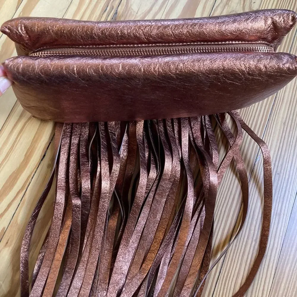 Rebecca Minkoff Pillow Clutch with Fringe Metallic Copper (Gold) festival NWT